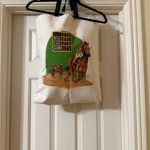 Horse Racing Tote Bag with Black Handles